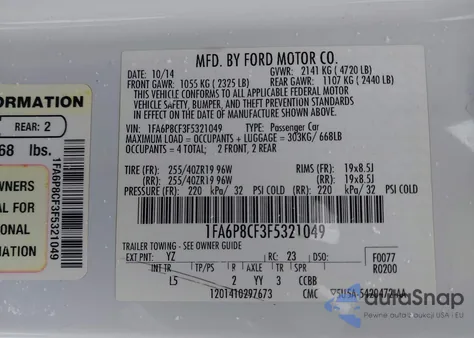 2015 Ford Mustang Gt Premium из США, поврежденный, VIN 1FA6P8CF3F5321049